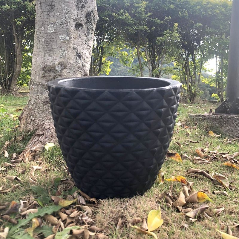 vaso redondo cone lapidado bambu arte bom cultivo bege preto 4