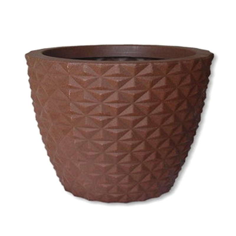 vaso redondo cone lapidado bambu arte bom cultivo marrom stone 30cm